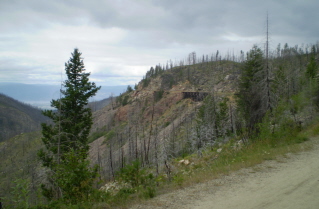 Kettle Valley Railway Myra Canyon, view of the canyon route ahead, 2010-08.